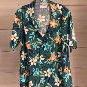 Old Navy Tropical Floral Button Down Shirt - Green and Orange